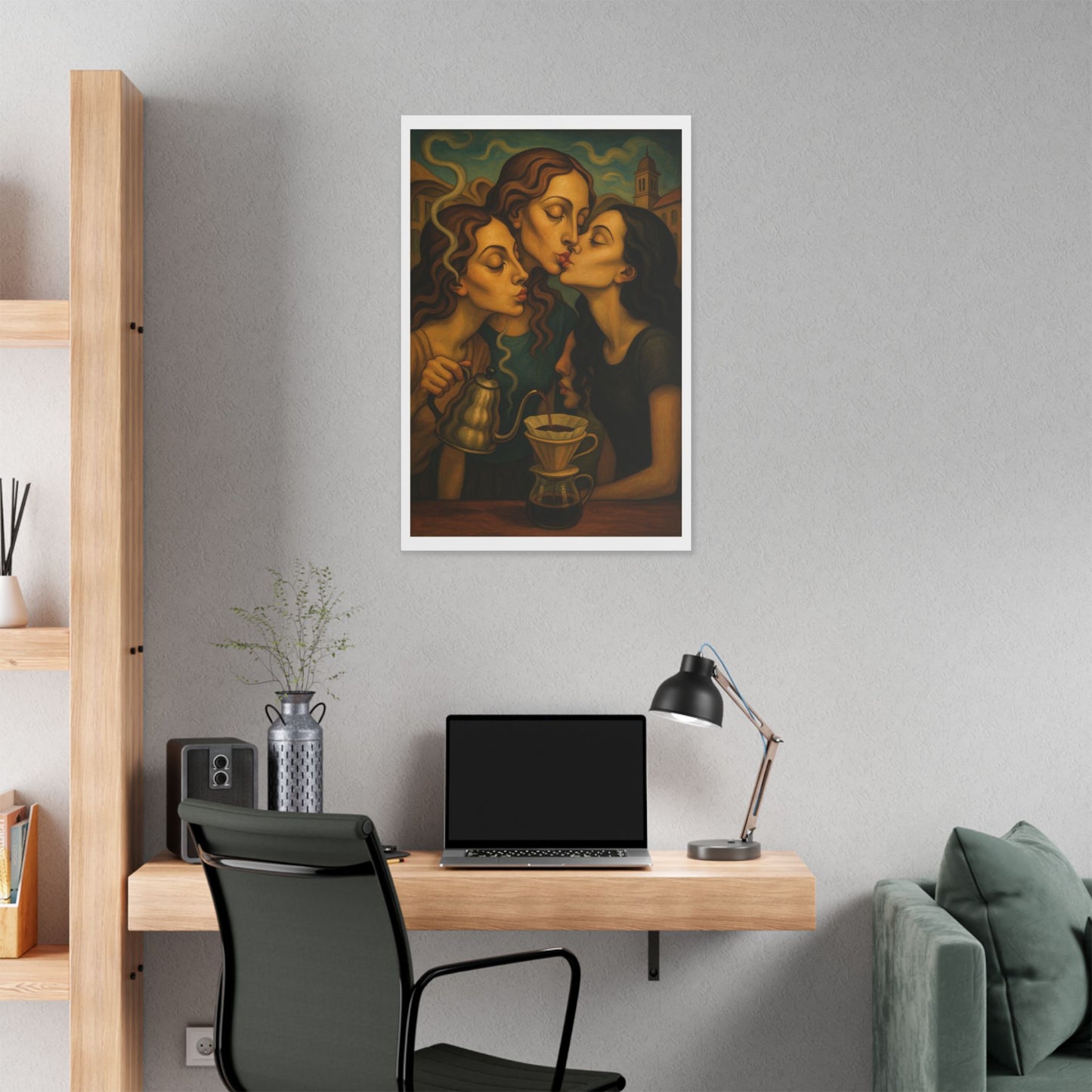 Morning Coffee 'Designed by AI' Satin Canvas Art Print