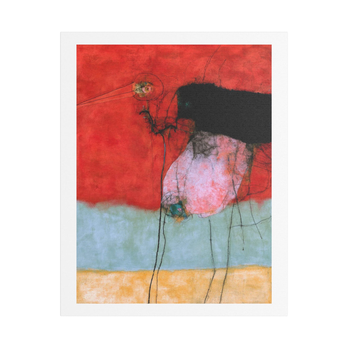 Bird, Neo-Surrealism, Art Print on Satin Canvas, Stretched