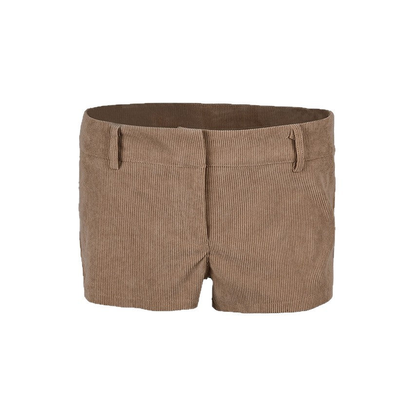 Vireous Womens Low-Rise Dress Pants, Corduroy Shorts in Brown and Beige