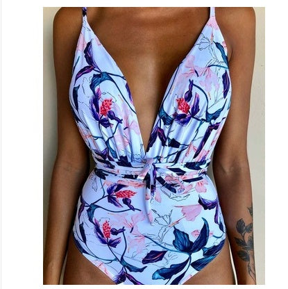 One-Piece Swimsuit Backless Monokini, Tropical Designs