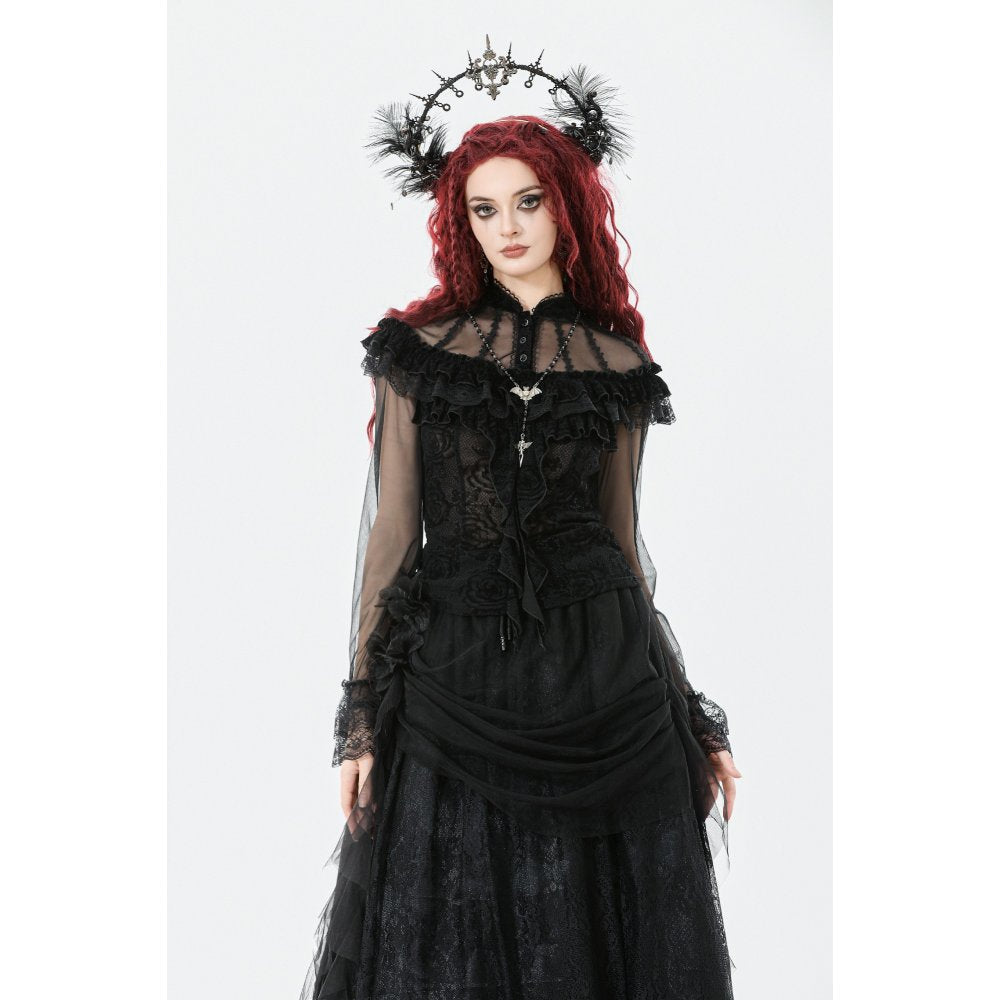 Dark in Love Seraphina Gothic Blouse, Layered Lace Cuffs