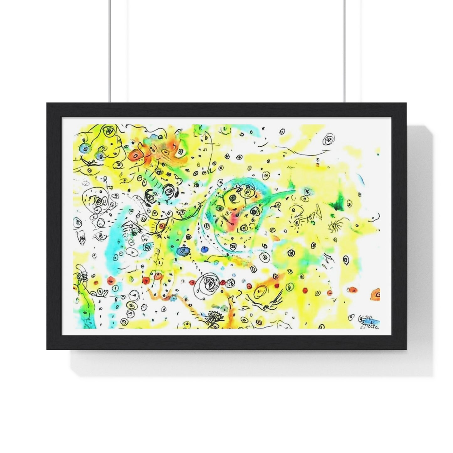 Yellow Scatter Pattern, Abstract Large Wall Art, Framed Print