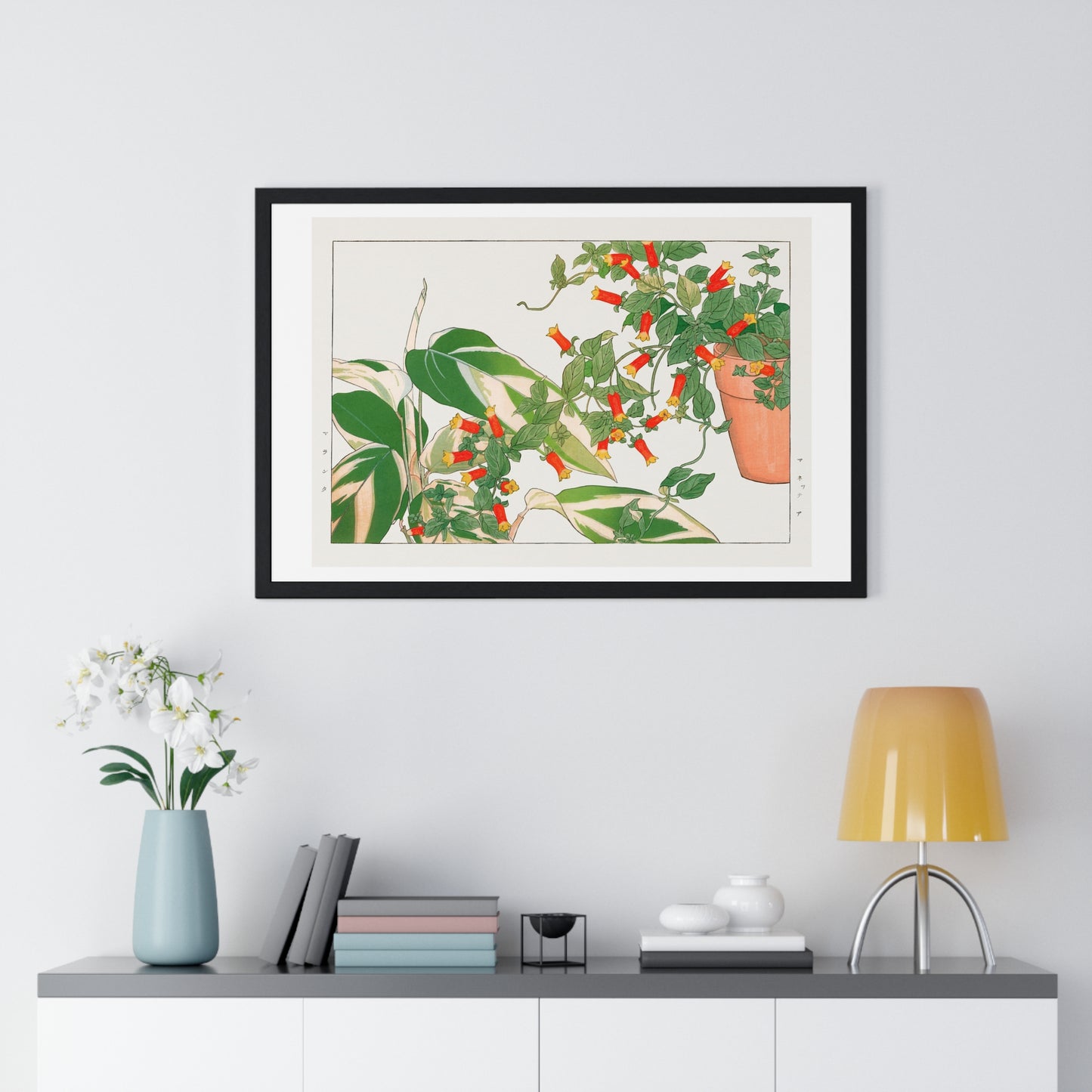 Maranta and Manettia Flower (1917) Japanese Woodblock Art by Kônan Tanigami, from the Original, Framed Art Print