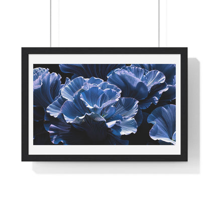 Iris Petals, Blue Vibrant Art 'Designed by AI' Framed Print