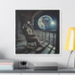 Astronaut on the Moon Sitting in a Rocking Chair on the Porch of a Farmhouse, Photorealism 'Designed by AI' Canvas Art Print