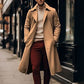 Vireous Long Trench Coat, Large Lapel Double-Breasted Belt Men's Coat