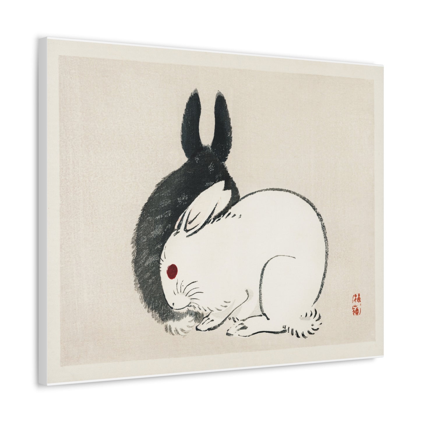 Black and White Rabbits by Kōno Bairei (1844-1895) from the 1913 edition of 'Bairei Gakan', Art Print on Canvas