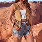 Women's Cowgirl Casual Getaway Western Boho Suede Fringe Vest Top