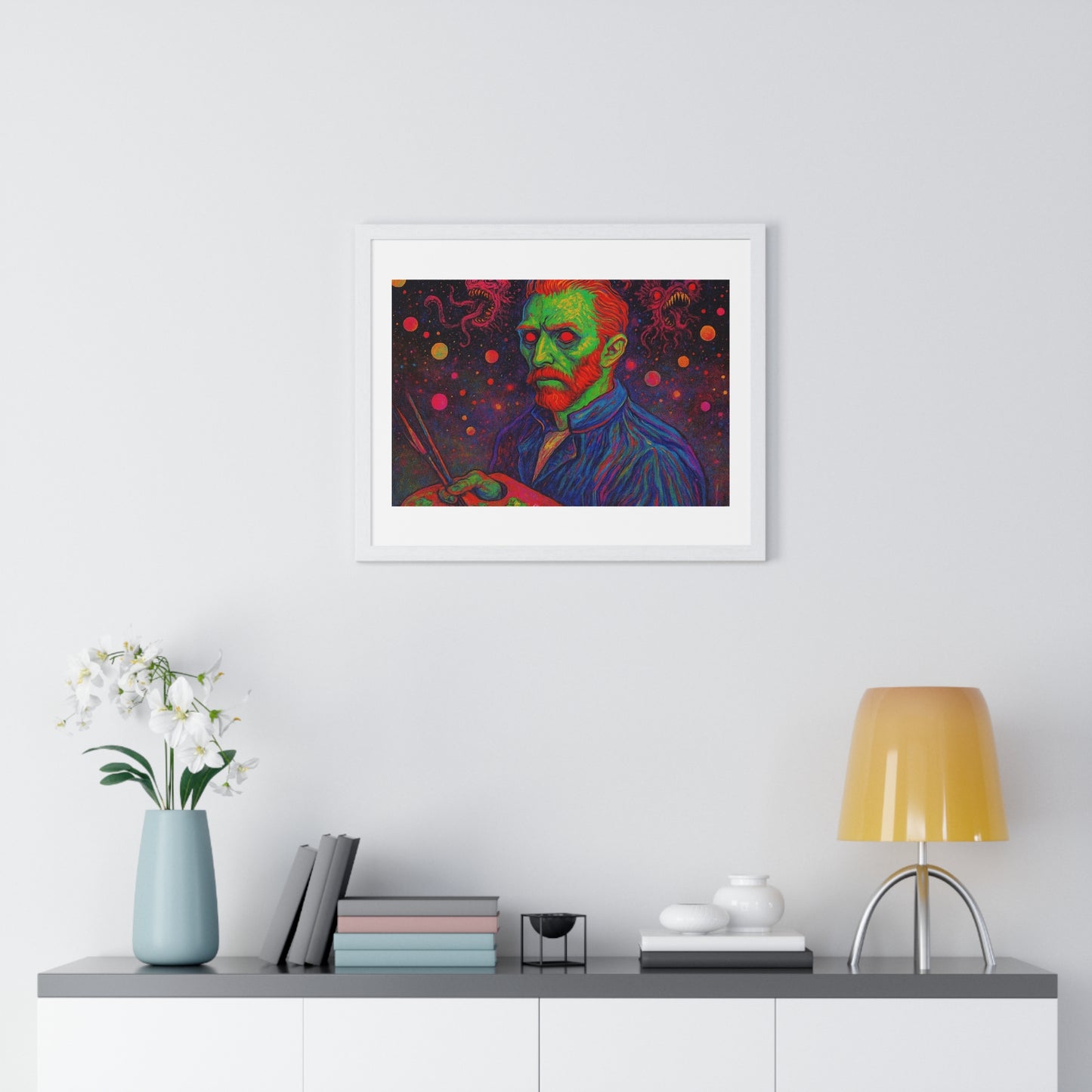Vincent van Gogh Self Portrait Remixed, Psychedelic Art 'Designed by AI' Framed Print