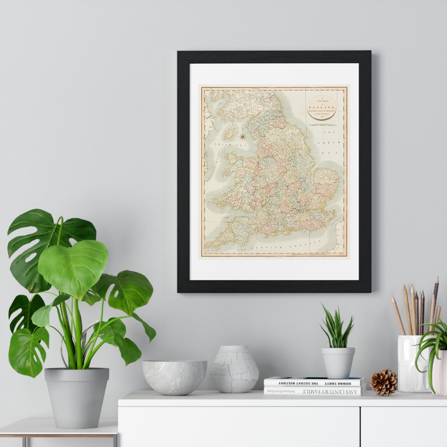 Antique Map: A New Map of England (1811) by John Cary from the Original, Framed Art Print