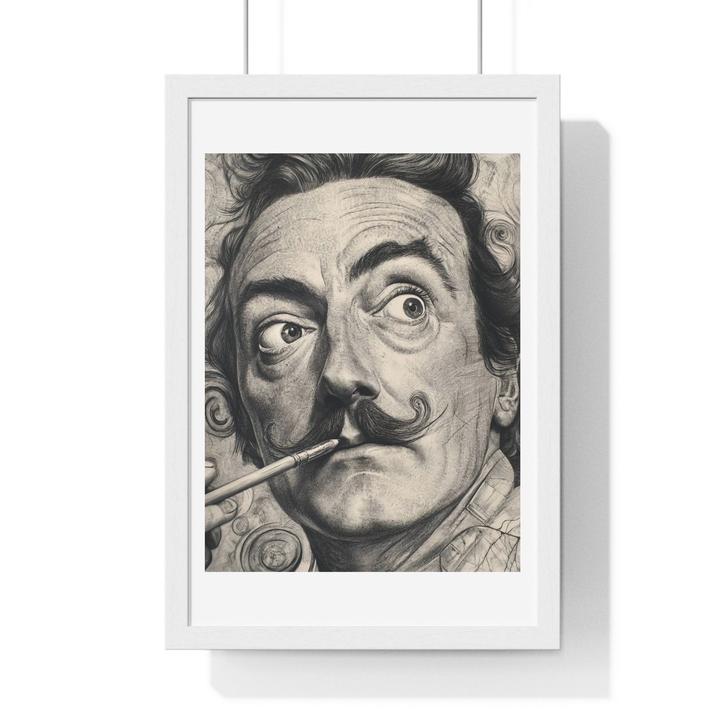 Salvador Dali Portrait, Pencil Sketch 'Designed by AI' Framed Art Print