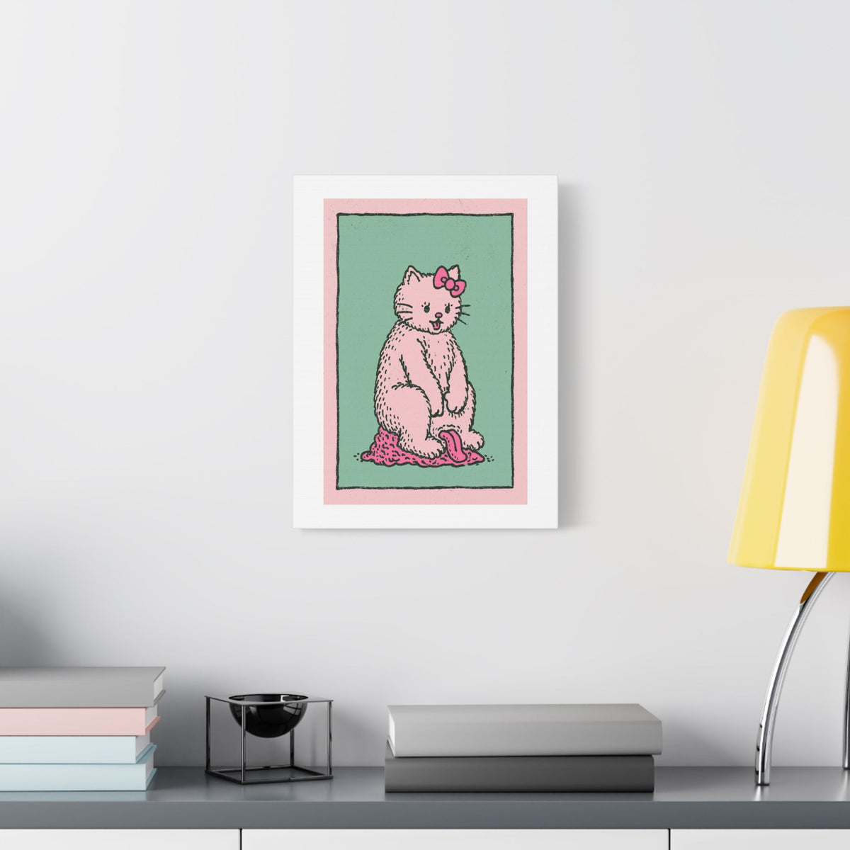 Cute Pink Cat Stretched Canvas Wall Art