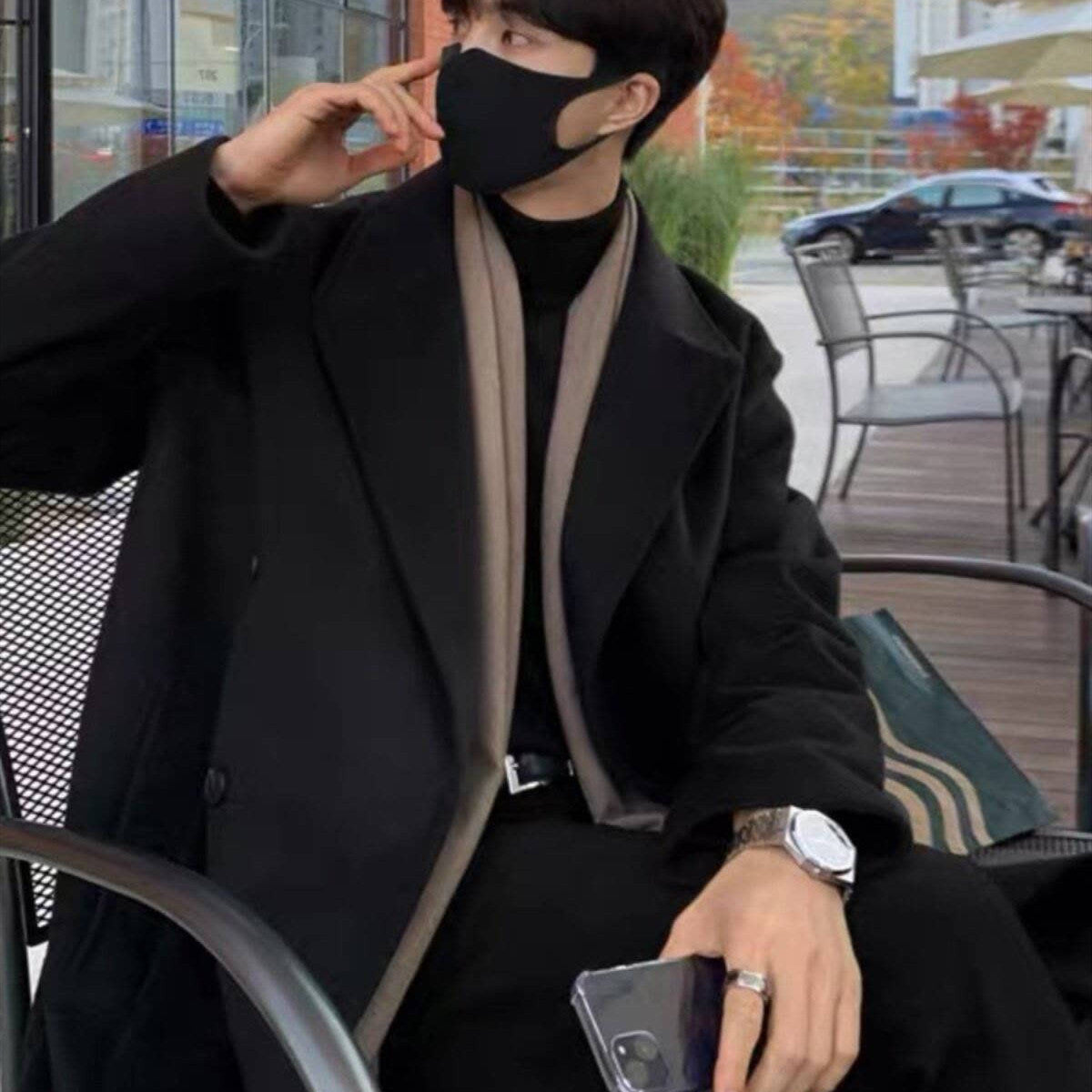 Retro Winter Woollen Men's Over-the-Knee Thickened Coat