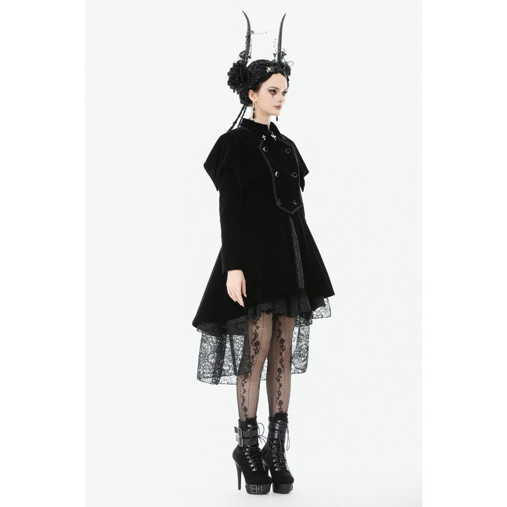 Dark in Love Lilith Officer Velvet High-Collar Coat in Black