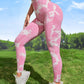 Seamless Peach Design Yoga Trousers, Tie-Dye High Waist Hip-Lift Leggings