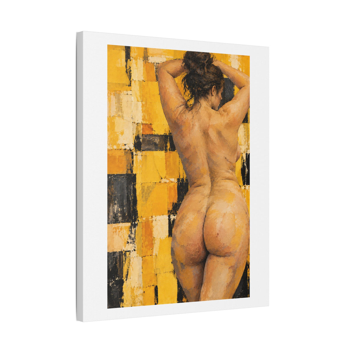 Golden Impasto Figure in Abstract Light, Art Print on Satin Canvas, Stretched