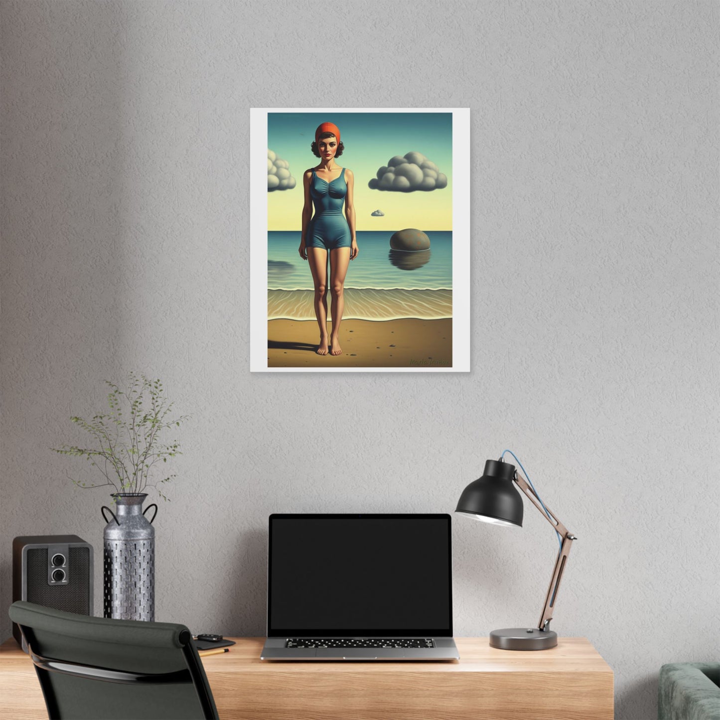 Woman at the Beach, Rene Magritte Art Style 'Designed by AI' Canvas Art Print