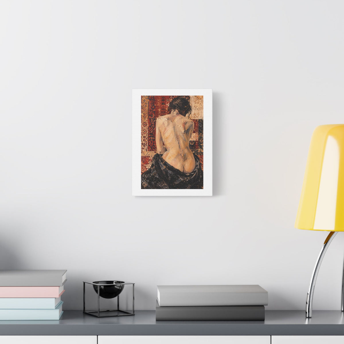 Textured Tapestry Portrait from Behind, Art Print on Satin Canvas, Stretched