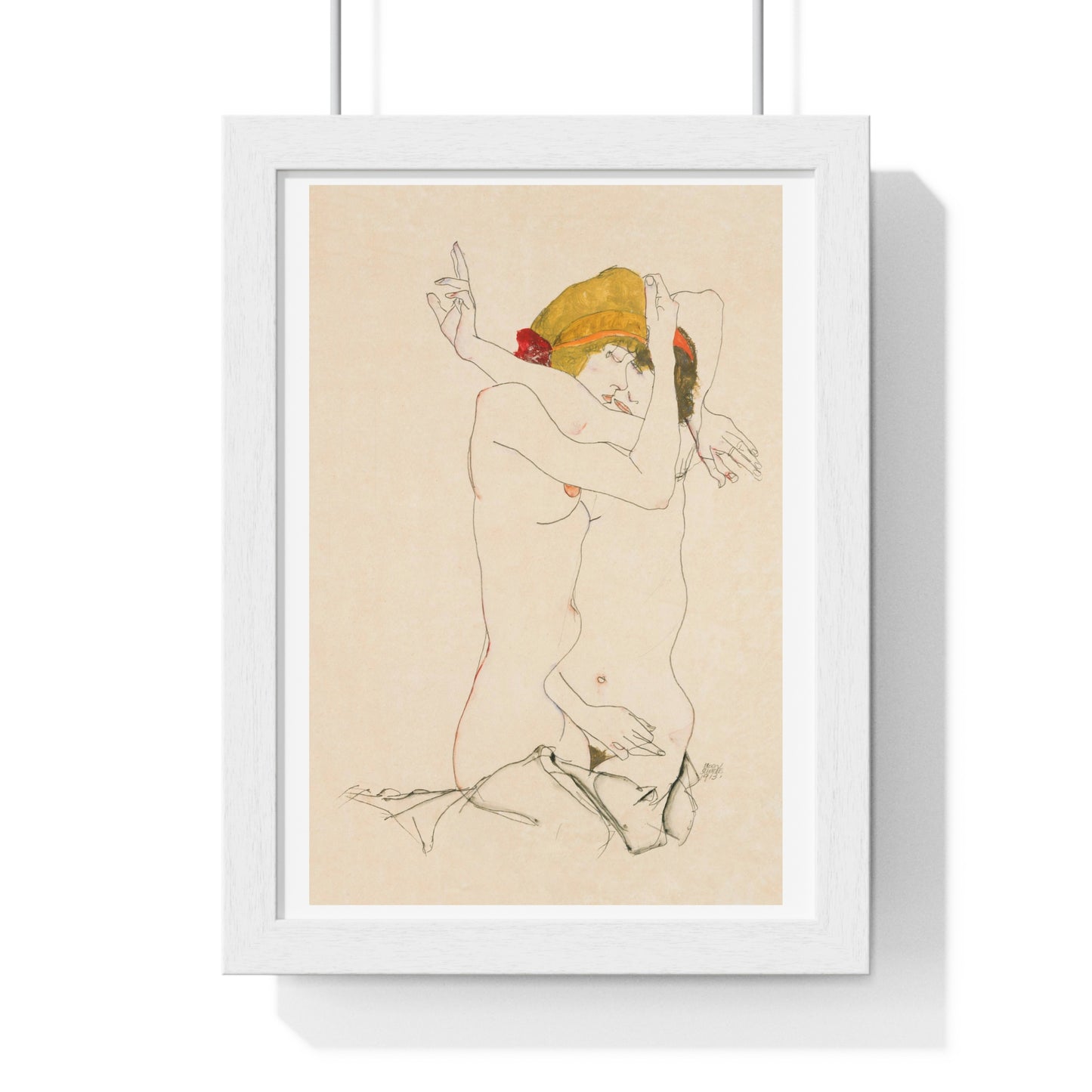 Two Women Embracing (1913) by Egon Schiele, from the Original, Framed Art Print