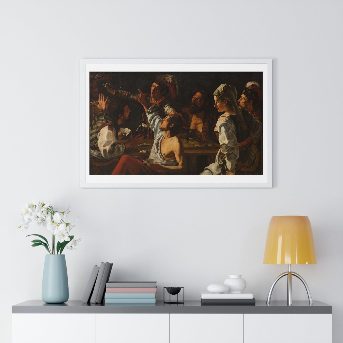 Card and Backgammon Players by Michelangelo Merisi Da Caravaggio, from the Original, Framed Print
