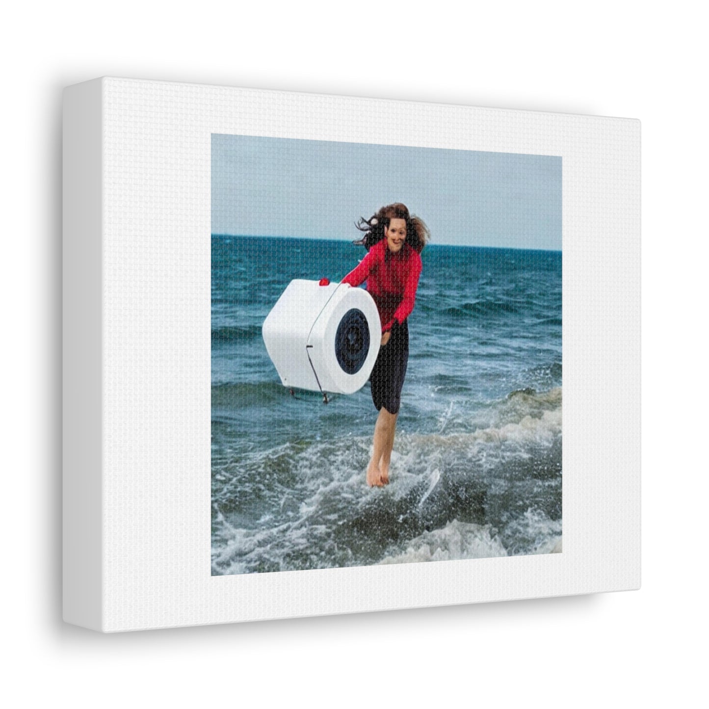 Greta Thunberg Throwing a Car Battery into the Sea 'Designed by AI' Art Print on Canvas