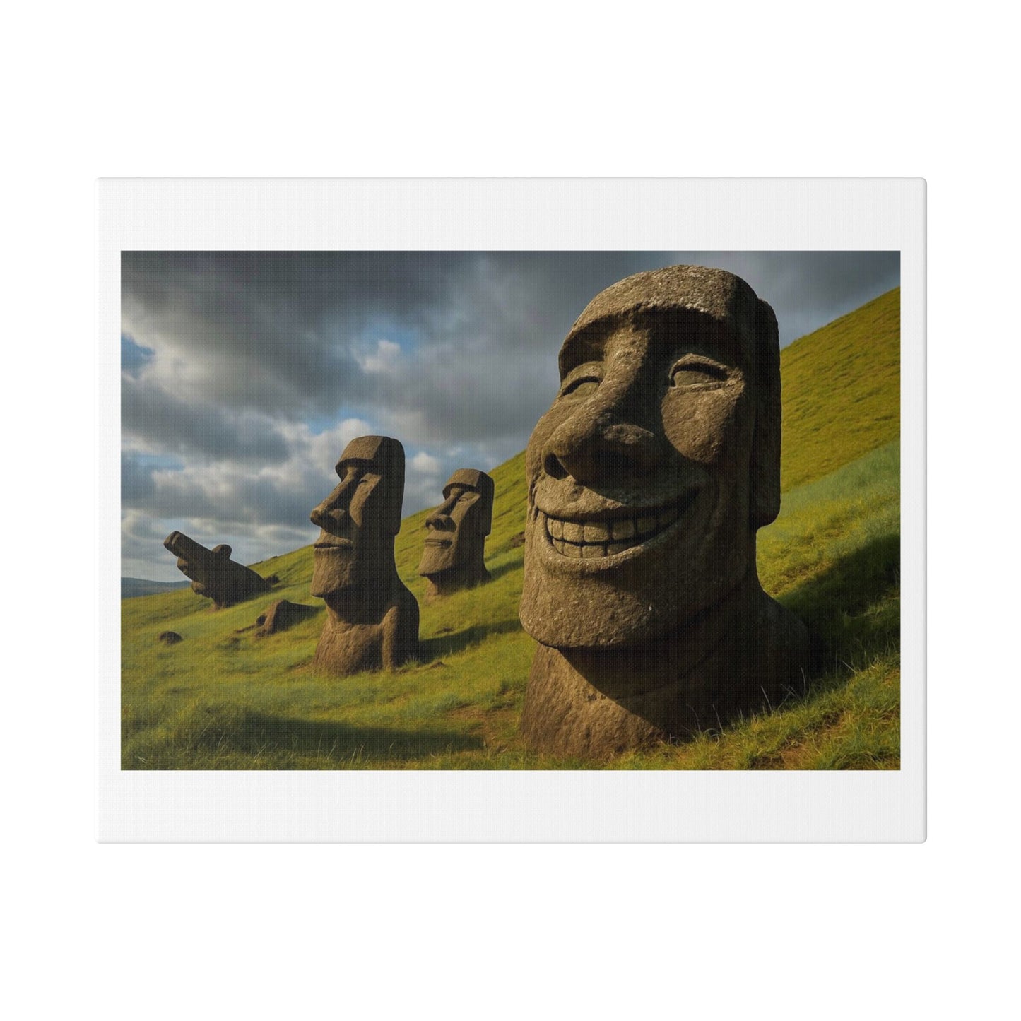 Moai Statues of Easter Island Seen on a Good Day 'Designed by AI' Canvas Art Print