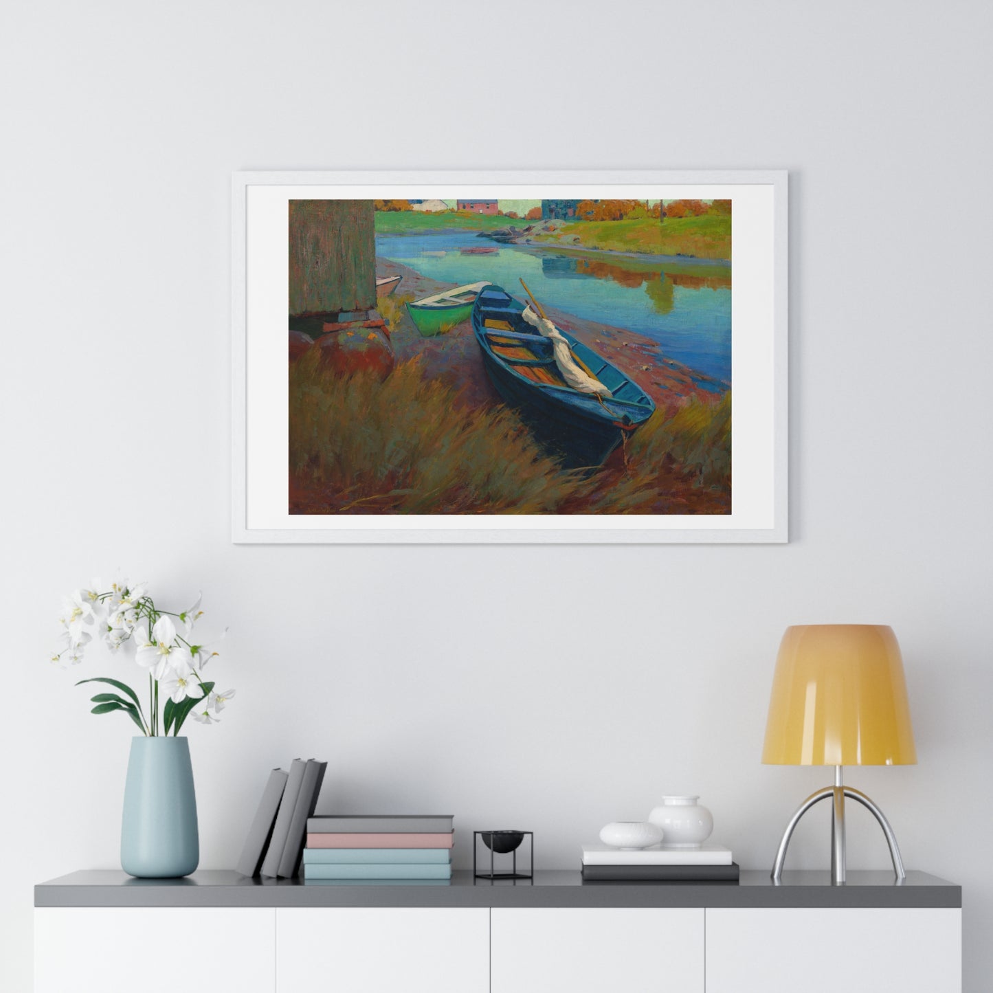 Boats at Rest (circa 1895) by Arthur Wesley Dow, from the Original, Framed Print