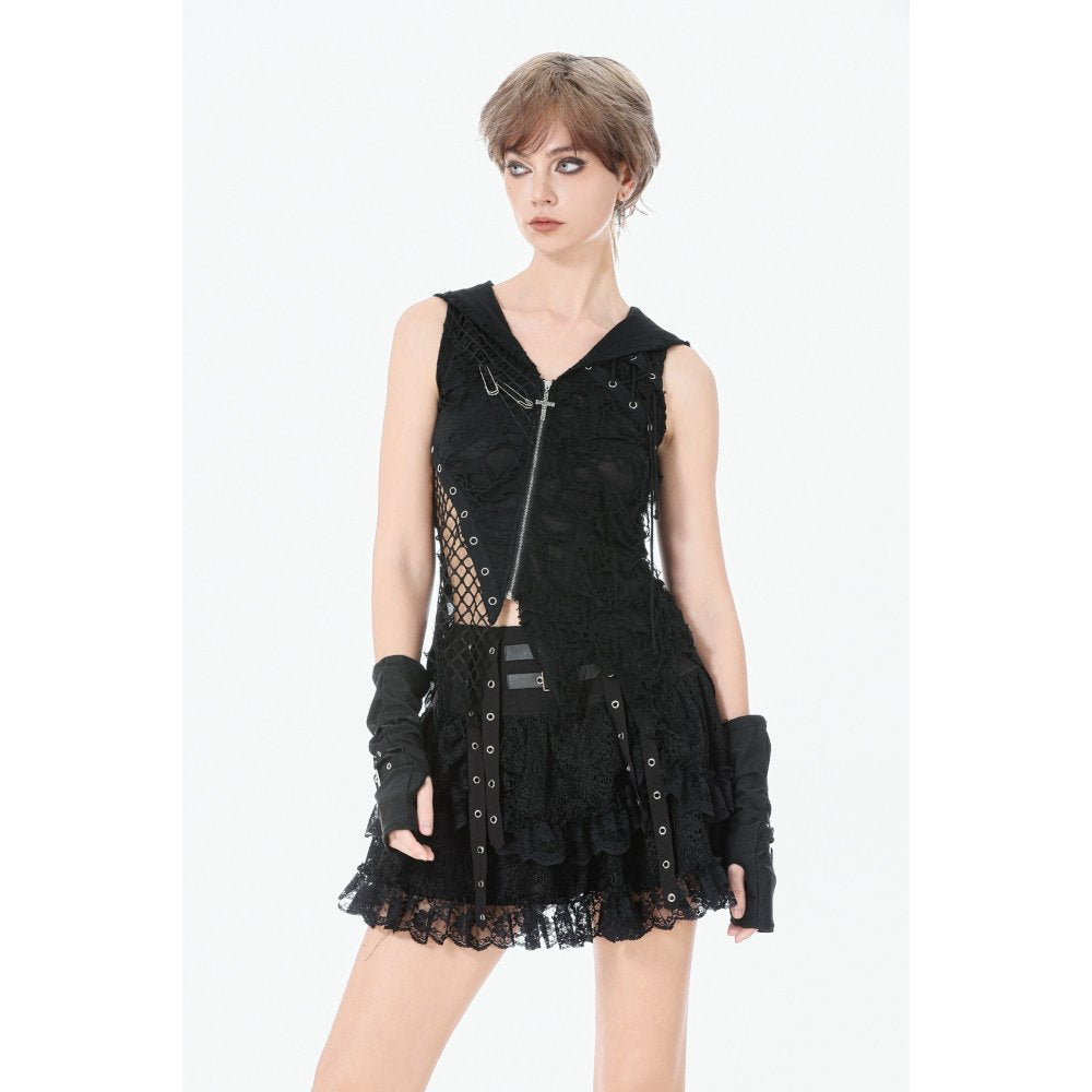 Dark in Love Punk Eyelet Lace-Layered Mini Skirt
