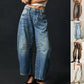 High-Stretch Mid-Rise Barrel Jeans, Fashion Wide Leg Women's Jeans