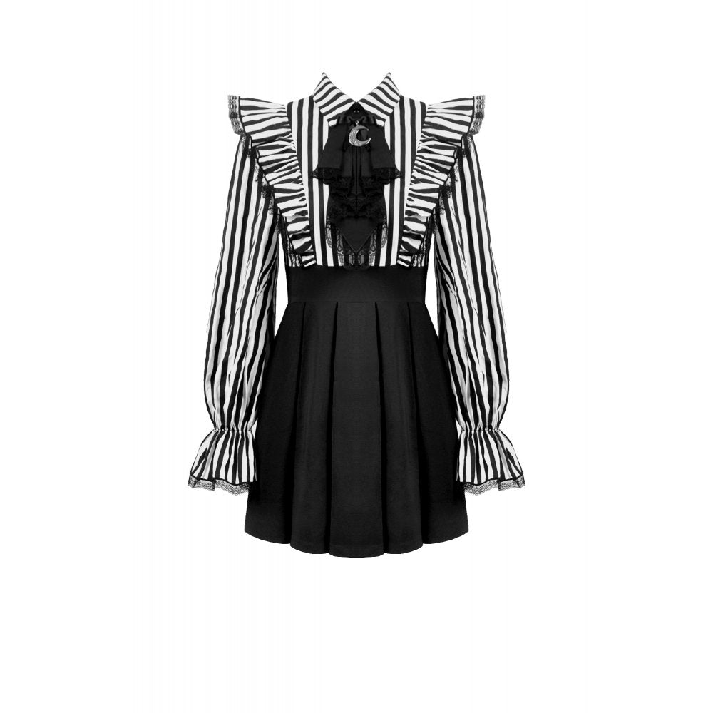 Dark in Love Striped Ruffle Victorian-Inspired Lolita Dress