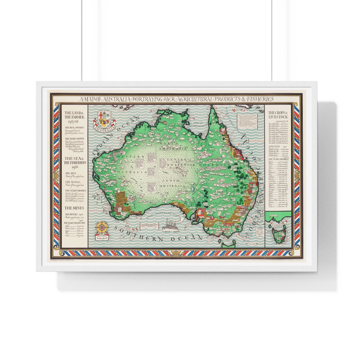 Vintage Map of Australia (1930) by MacDonald Gill, from the Original, Framed Art Print