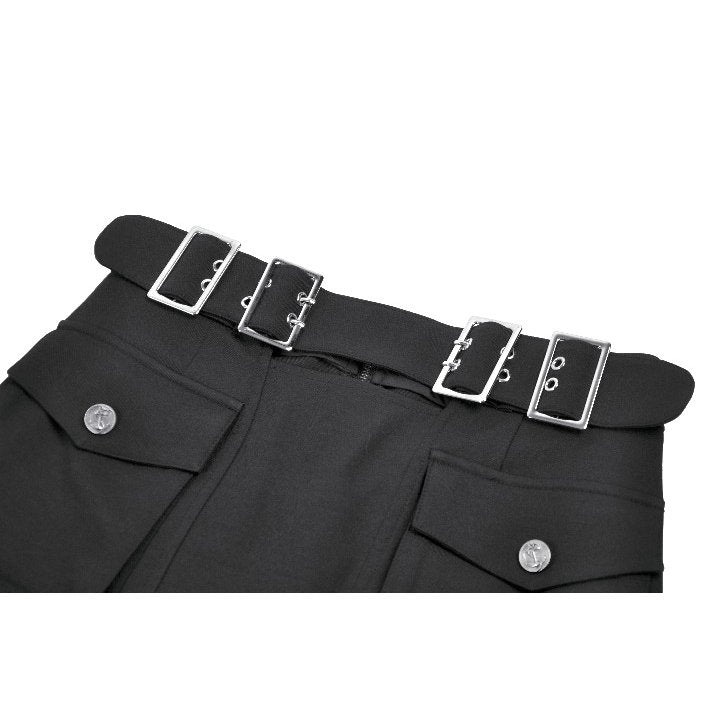 Dark in Love Punk Layered-Pocket Cutout Belted Long Skirt
