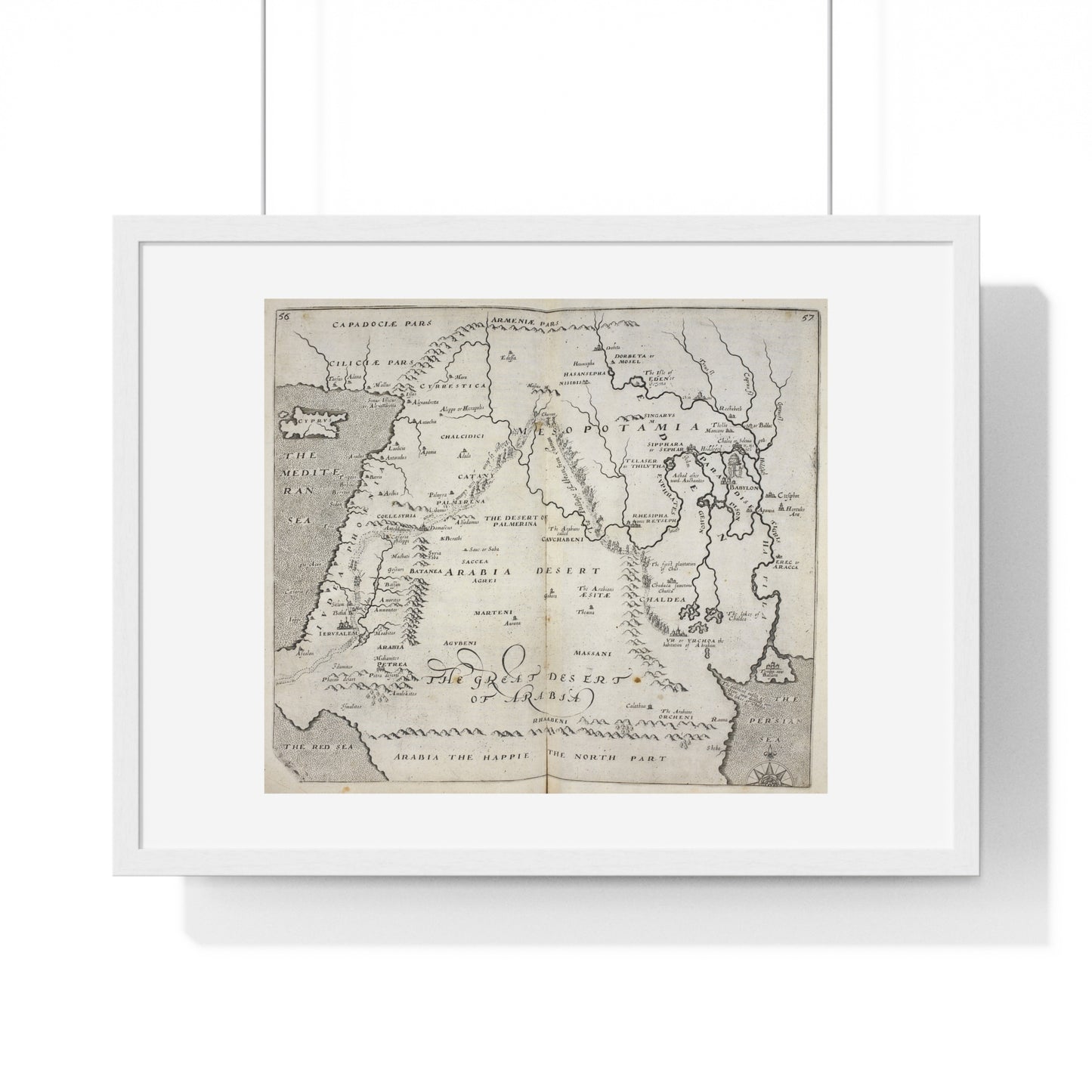 Antique Map of Arabia and Mesopotamia (1621) from the Original Sir Walter Raleigh Manuscript, Framed Print