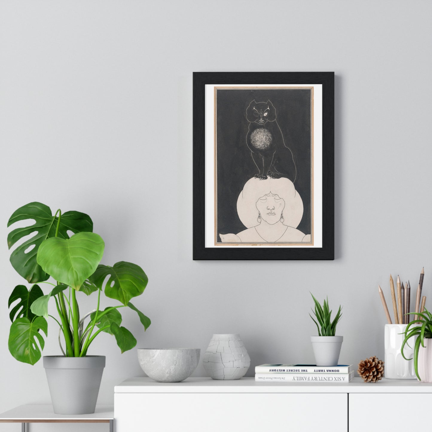 The Black Cat, for Edgar Allan Poe's 'Tales of Mystery and the Imagination' by Aubrey Vincent Beardsley, from the Original, Framed Print