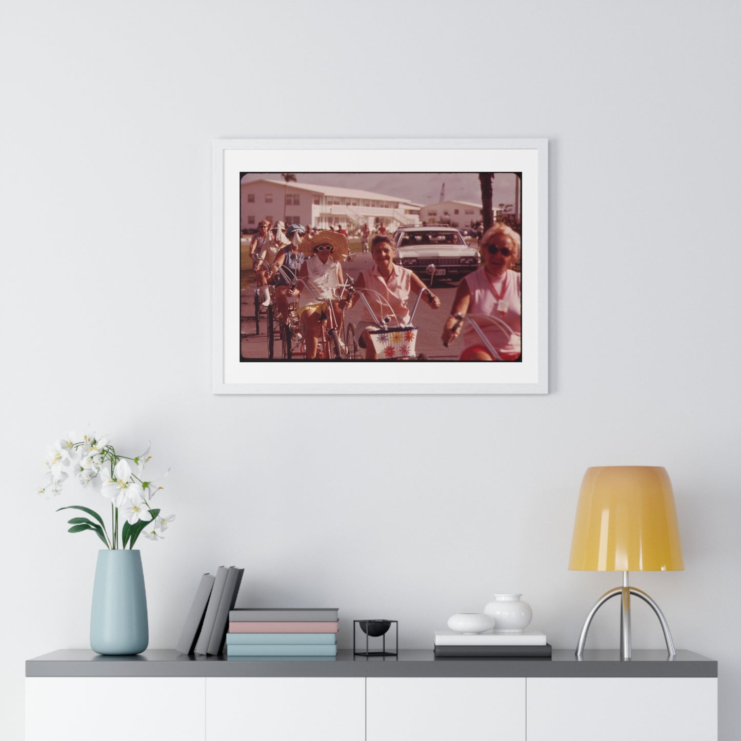 Tricycle Club at the Century Village Retirement Community (circa 1973) Vintage Photography by Flip Schulke, Framed Print