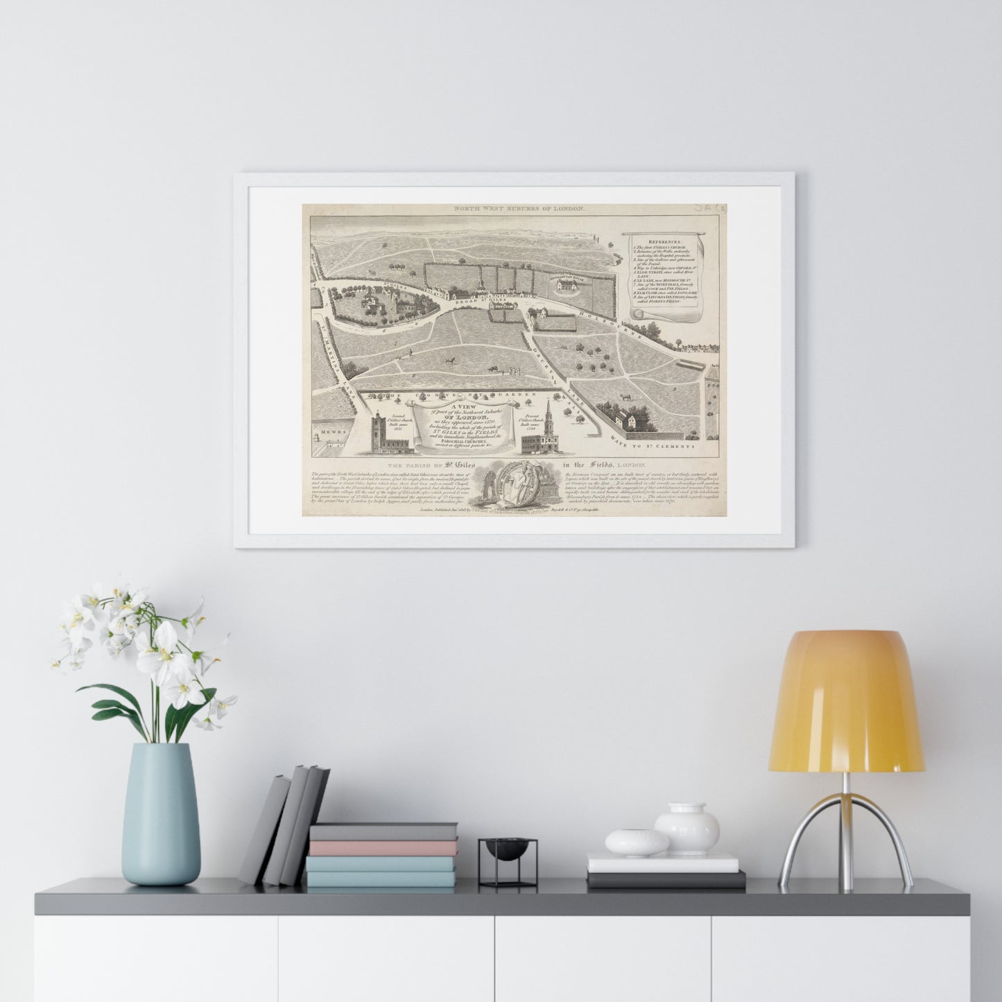 Antique Map of the Parish of St Giles in the Fields, London (1818), from the Original, Framed Art Print