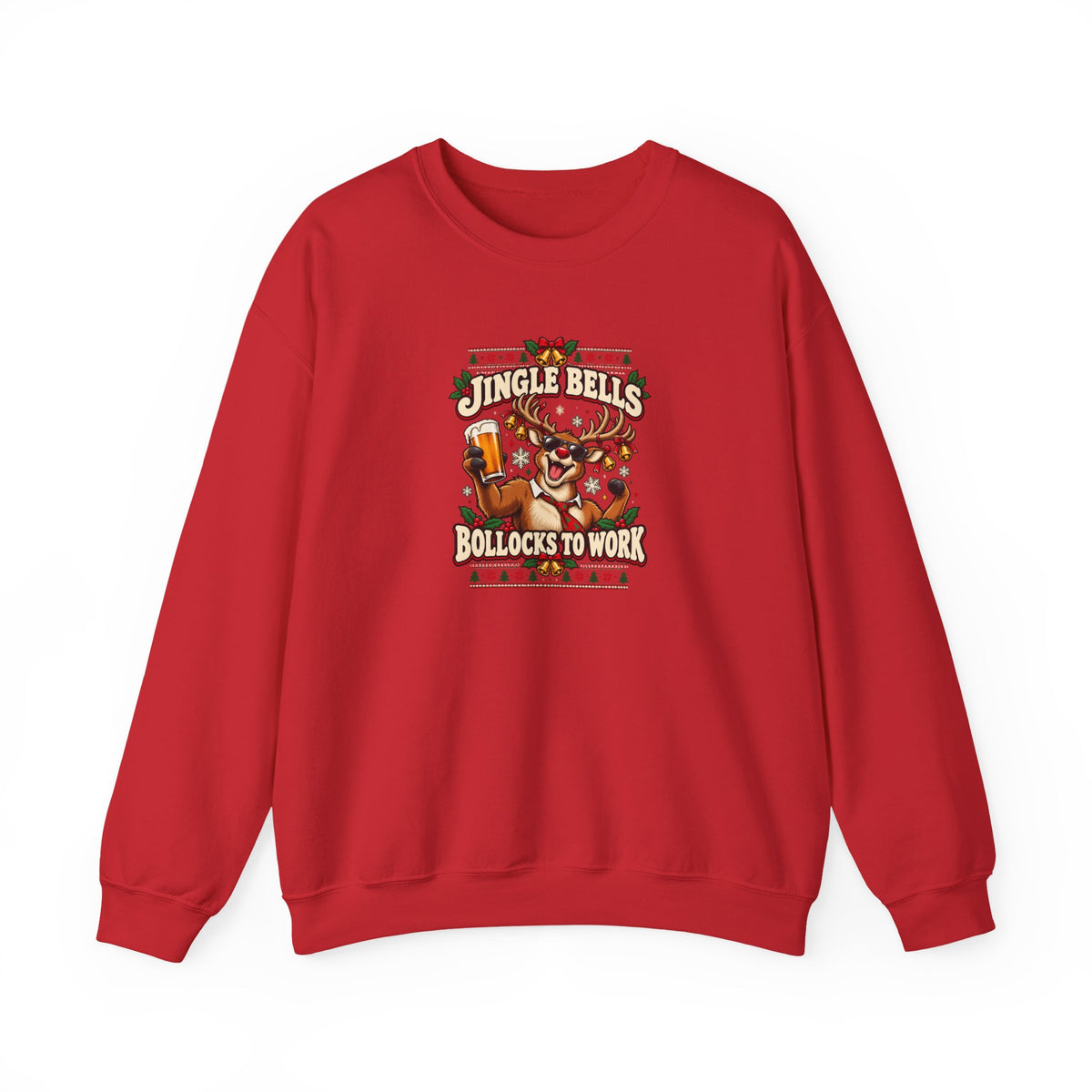 Funny Adult Chsristmas Jumpers: 'Jingle Bells Bollocks to Work' Christmas Crewneck