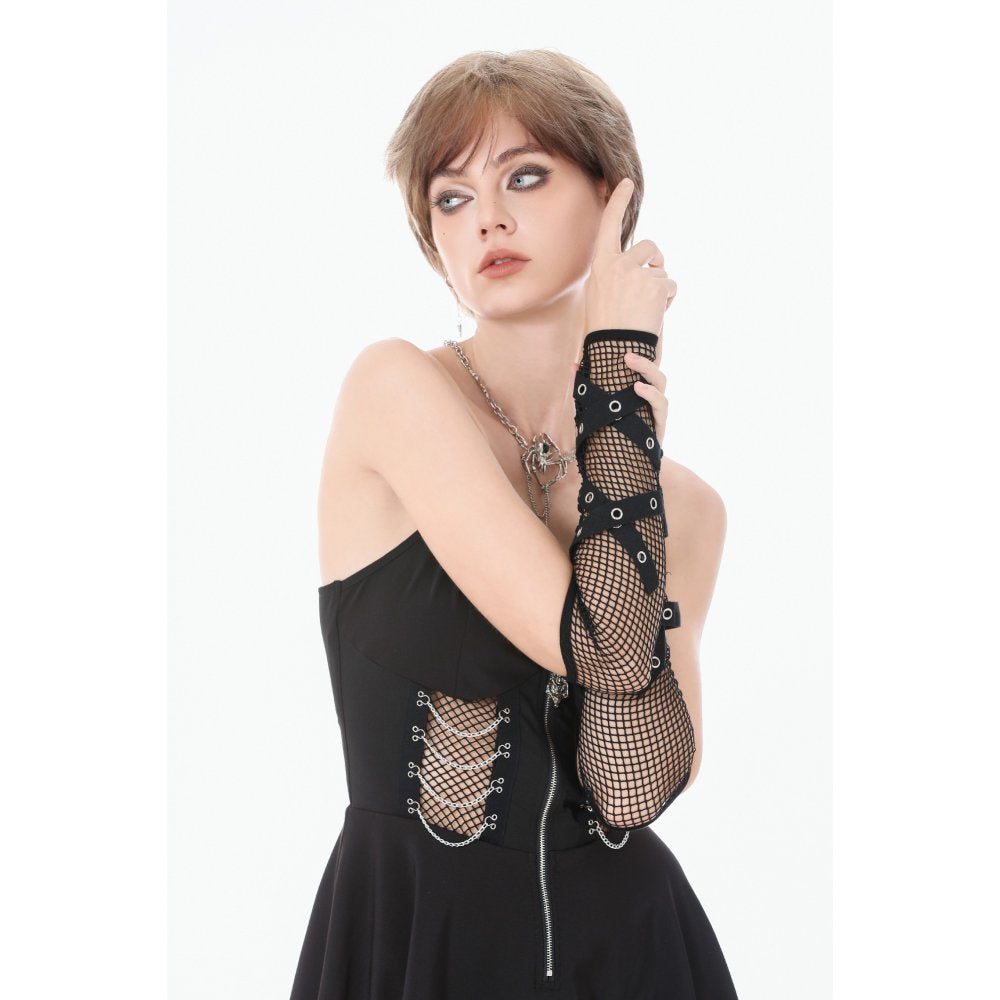 Dark In Love Punk Mesh Hollow Chain-Decor Gloves