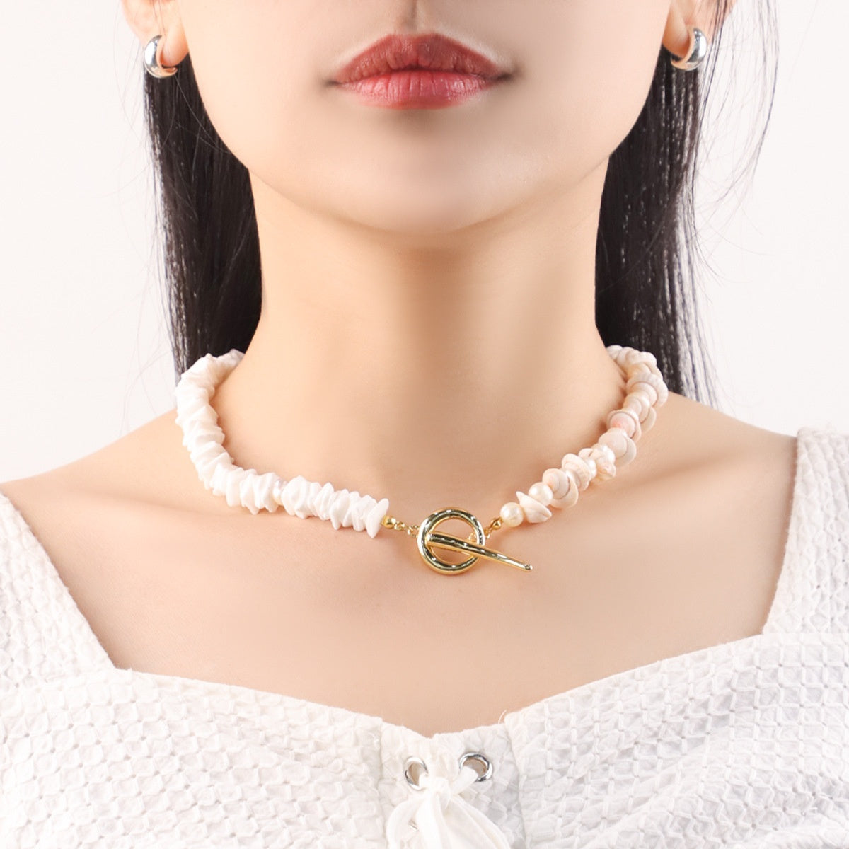 White Natural Shell Beaded-Design Versatile Necklace