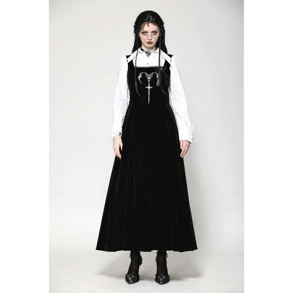 Dark in Love Lux Black Velvet Horn Embroidery Maxi Dress