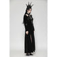 Dark in Love Vera Gothic Velvet High-Slit Maxi Dress with Hollow Neckline, Embroidered Buttons