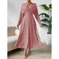 Vireous Geometric Print Long-Sleeve Cinched-Waist Elegant Dress