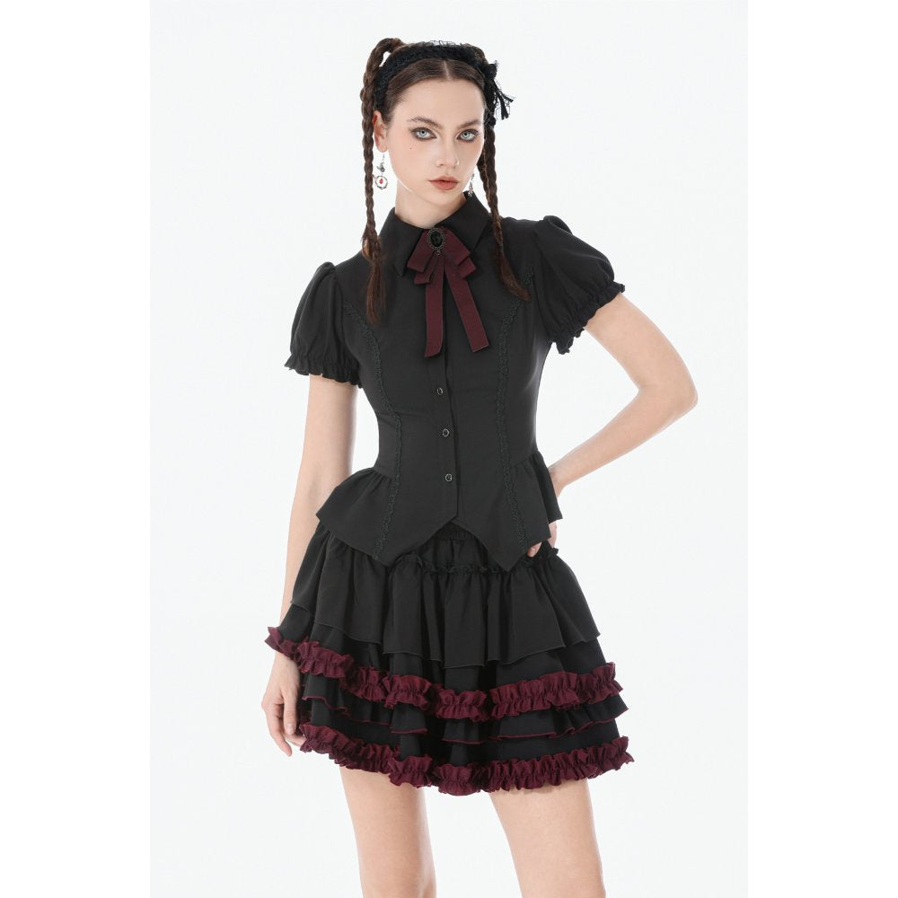Dark in Love Black Crimson Gothic Tiered Skirt