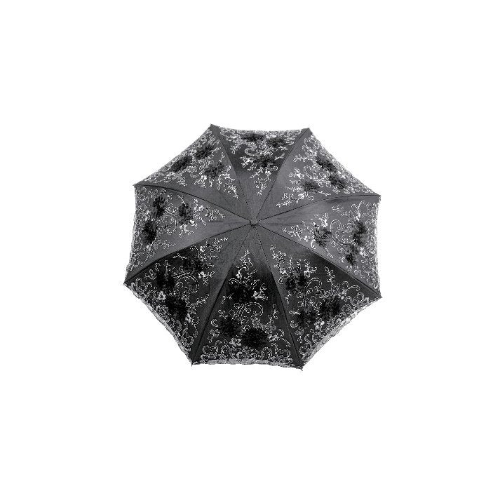 Dark in Love Belladonna Embroidered Folding Parasol in Black
