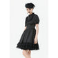 Dark in Love Belladonna Lace-Up High Collar Puff Sleeve Goth Dress, Plus Sizes