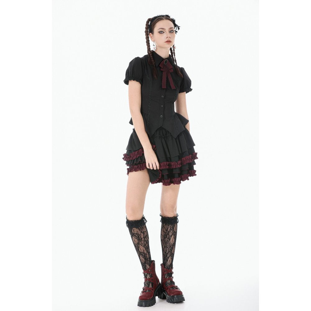 Dark in Love Black Crimson Gothic Tiered Skirt