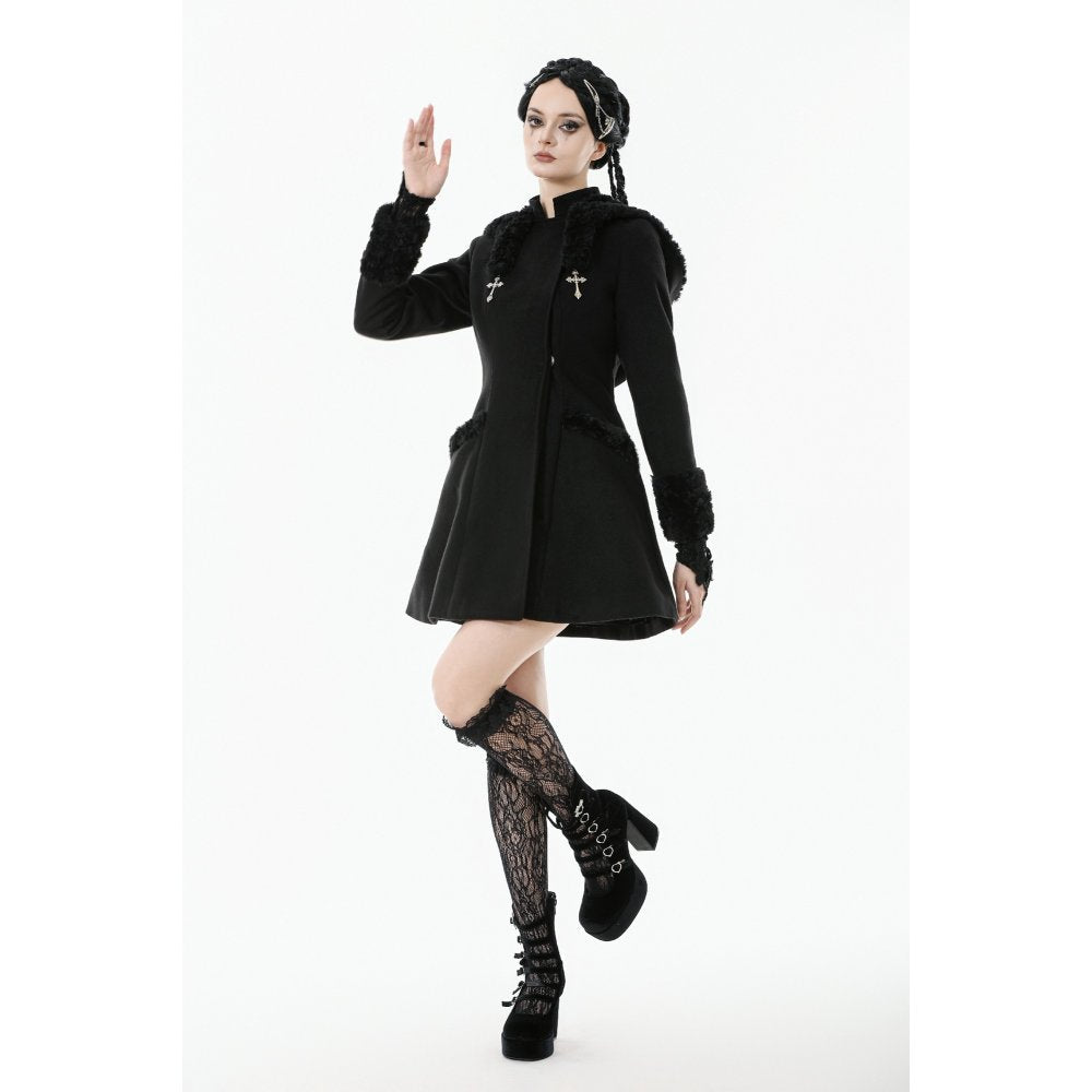 Dark in Love Cat-Ear Faux Fur-Trim Gothic Hooded Coat