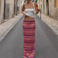 Vireous Resort-Style Striped-Knit Casual Beach Skirt in Pink