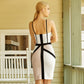 Vireous Contrast-Colour Spliced Halter Belt Dress