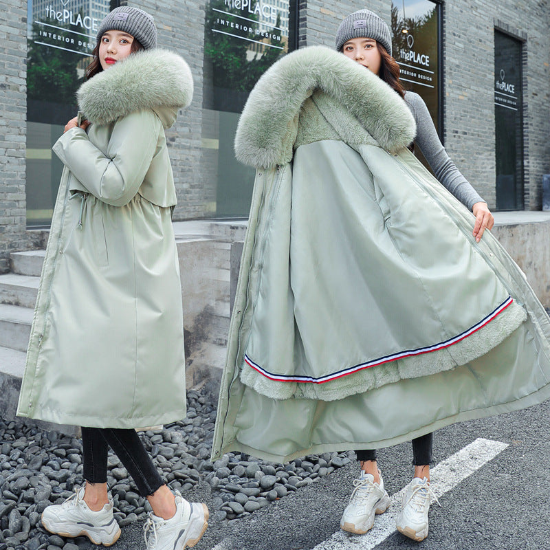 Women's Big Faux Fur Feature-Collar Padded Raincoat